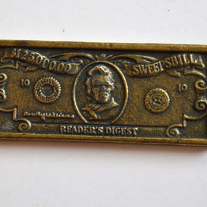 Vintage Readers Digest Advertising Miniature Metal Dollar Bill Money