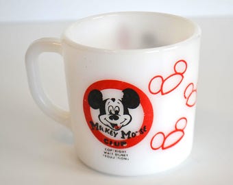 Taza de café vintage de cristal blanco con diseño de Mickey Mouse Clubhouse de Disney