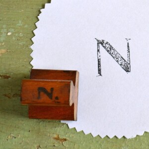 Vintage Classroom Initial Monogram Capital Letter Wood Handled Rubber Mounted Stamp - N  Lot#3