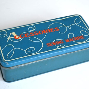 Vintage Rectangle Sewing Machine Attachment Storage Tin Box Container
