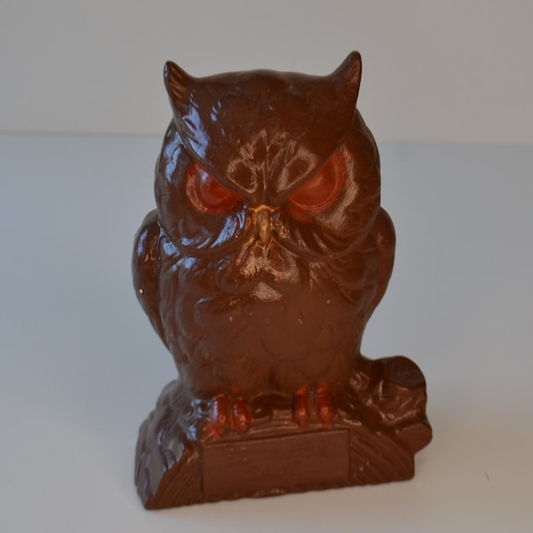 Vintage Childrens Kids Brown Ceramic Owl Savings Bank Piggy Bank