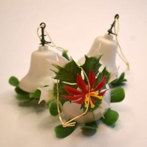 Vintage Plastic Christmas Tree Ornaments White Plastic Bells Set of 3