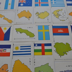 Vintage Teach-Me United Nations International Flags Pays Faits Flashcard Carte Flash Image Images, Lot de 10