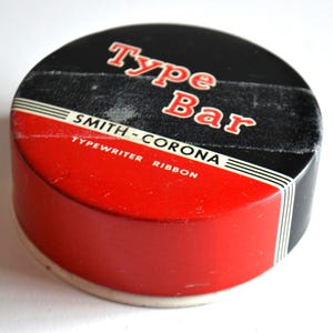 Vintage Type Bar Smith-Corona Typewriter Round Ribbon Storage Tin Box