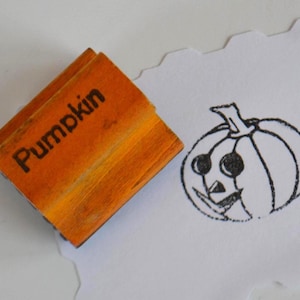 Vintage afbeelding educatief klaslokaal op hout met rubber gemonteerde stempel - pompoen
