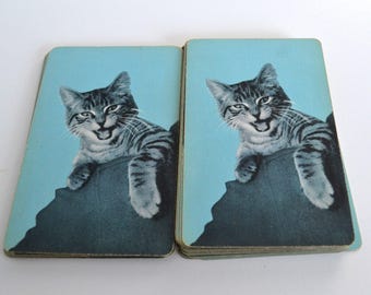 Vintage blaue Katzen Kätzchen Tier Lot von 25 Spielkarten Ephemera