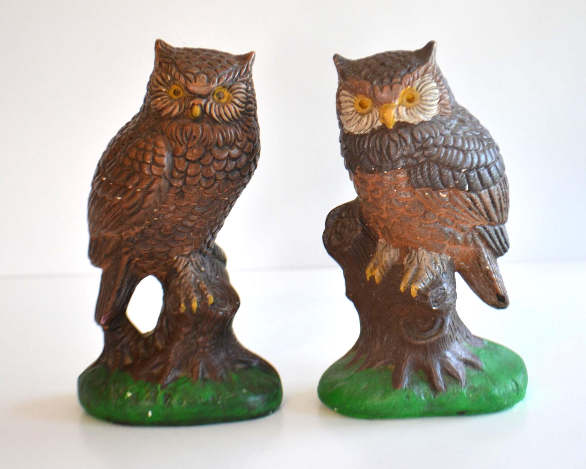 Vintage Ceramic Brown Owls Figurines Set of 2