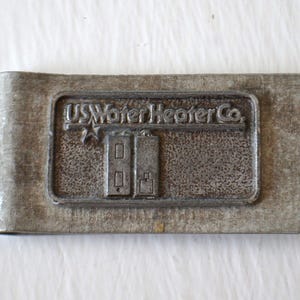 Vintage US Water Heater Worn Silver Metal Money Clip