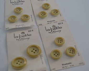 Vintage Lansing La Petite Plastic Light Tan Sewing Craft Buttons Original Cards Lot of 4 Cards - 11 Buttons