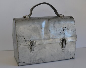 Vintage Colorful Patchwork Design Metal School Work Craft Lunch Box Pail