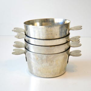 Vintage Frankrike Cordon Bleu Bon Gourmet Silver Tennpläterade Kokkärl Såsgrytor Set om 4