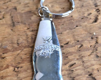Vintage Michelob Light Silver Metal Keychain Key Fob Key Chain