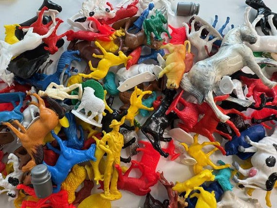Lot De 5 Mini Figurines Animaux De La Ferme En Plastique Dur - Très Bon état - Occasion