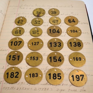 Vintage Numbered Metal Brass Industrial Locker Tag - Choose Number