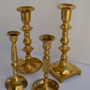 Vintage Assorted Brass Tapered Candle Candlestick Holders Lot of 4