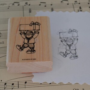 Vintage Stampin Up vakantie kerst elf houten rubberstempel