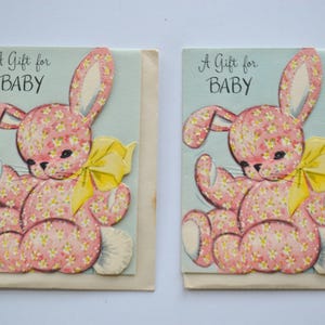 Cartões de felicitações vintage para presente de bebê recém-nascido, sem uso, papelaria, itens efêmeros com envelopes, conjunto de 2