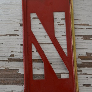 Vintage Industrial Red Painted Brass Stencil - Alphabet Capital Letter N