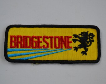 Vintage Bridgestone Embroidered Yellow Blue Black Motorcycle Applique Patch