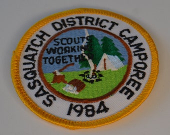 Reclaimed Vintage Boy Cub Scouts Sasquatch District Camporee 1984 Badge Patch