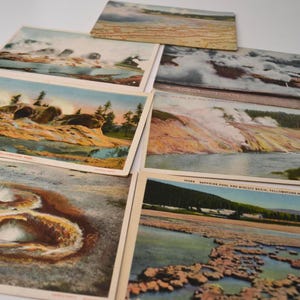 Cartes postales vintage éphémères, souvenir emblématique, voyage en plein air, geyser de printemps, parc national de Yellowstone, lot de 7