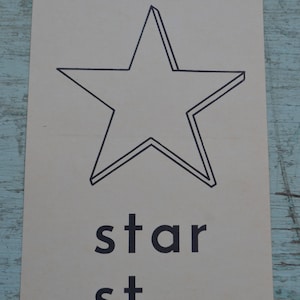 Tarjeta didáctica vintage, tarjeta didáctica, sustantivo, fonética, álbum de recortes, imagen, grande, estrella