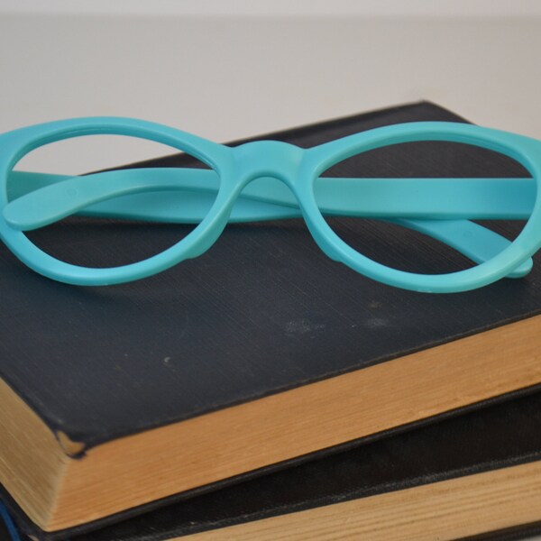 Plastic Turquoise Vintage Looking Eyeware Glasses - Adult Size