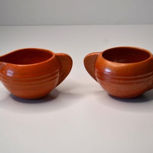 Vintage Orange Sugar Bowl Creamer Pottery Set