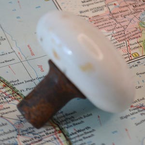 Antique Vintage Farmhouse Style Old Small Architectural Hardware White Enamel Metal Door Knob Doorknob Handle Pull