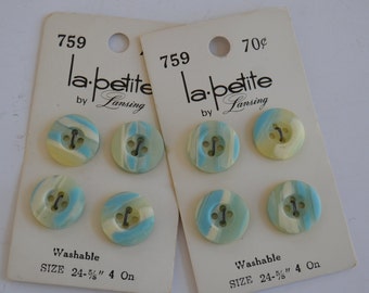 Vintage Lansing La Petite Plastic Multi-Color Sewing Craft Buttons Original Cards Lot of 2 Cards - 8 Buttons