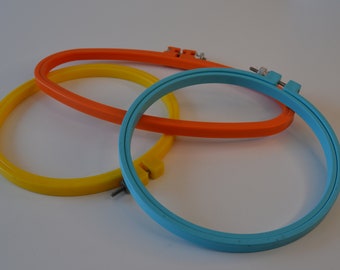 Vintage Plastic Assorted Blue Yellow Orange Embroidery Hoops Lot of 3