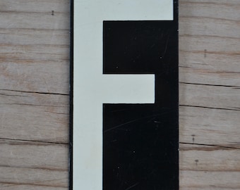 Metal Vintage Advertising Signage Black White Capital Letter F