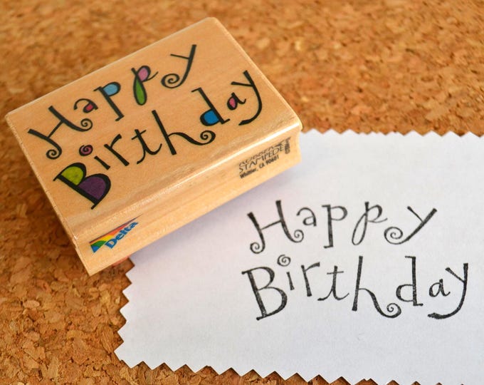 Happy Birthday Wood Mounted Rubber Stamp - Etsy