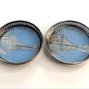 Vintage Retro Midcentury Kitschy Bar Drinkware Metal Travel San Francisco California Coasters Lot of 2