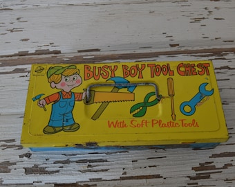 Vintage Metal Busy Boy Metal Kids Pretend Play Tool Chest Box