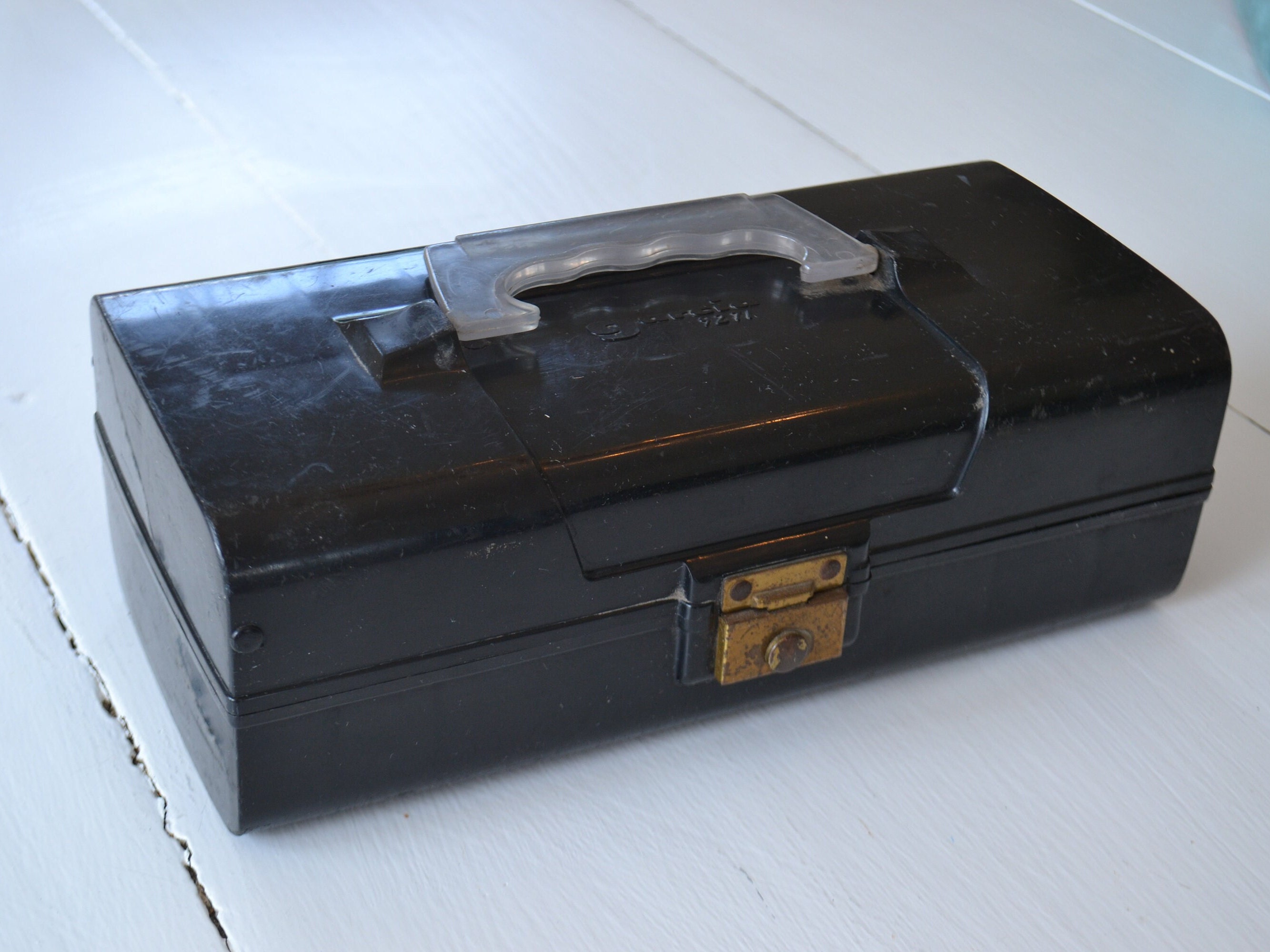 Vintage Garcia herramienta Original negro plástico almacenamiento contenedor artesanía aparejos caja de herramientas caja de herramientas