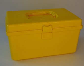 Vintage Wil-Hold Yellow Plastic Sewing Craft Case Container Bin Case