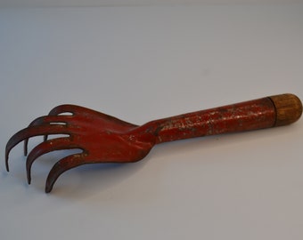 Vintage Red Garden Hand Metal Rake Tool