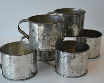 Vintage Farmhouse Style Camping Silver Aluminum Metal Tin Drinkware Cup