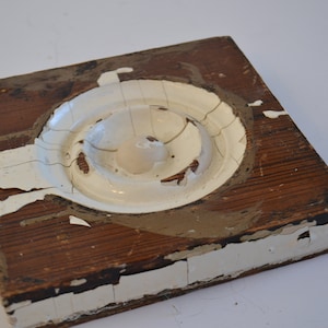 Antique Vintage Chippy Paint Square Wood Corner Rosette Architectural House Home Molding Trim