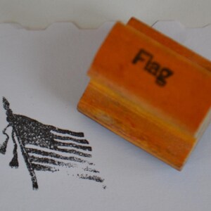 Vintage lehrreiche Klassenzimmer Bild Holz behandelt Gummi montiert Stempel - Flagge
