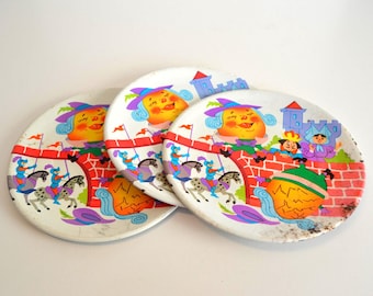 Vintage Humpty Dumpty Childrens Kids Pretend Play Toy Plates Lot of 3