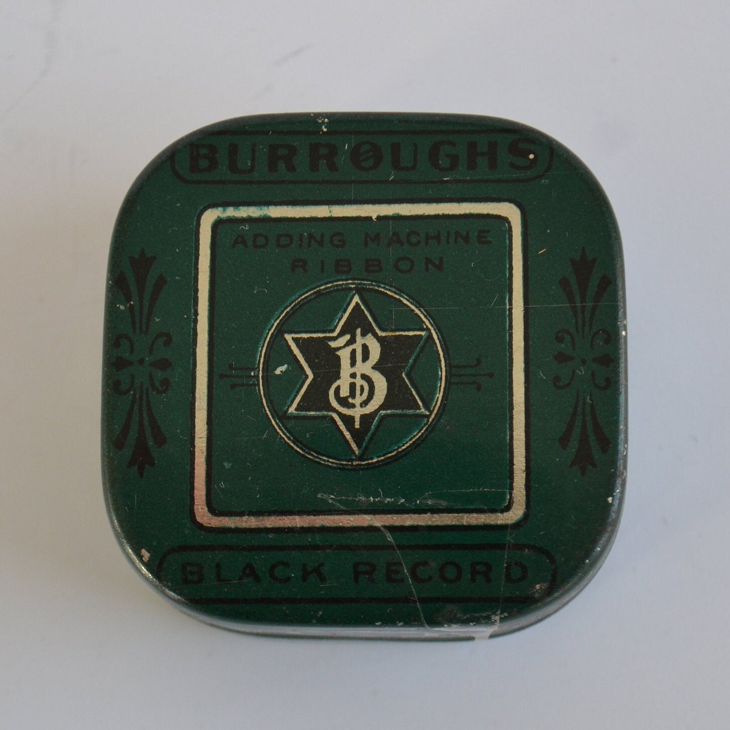 Vintage Green Square Burroughs Adding Machine Ribbon Storage Tin Box Vintage Green Square Burroughs Adding Machine Ribbon Storage Tin Box