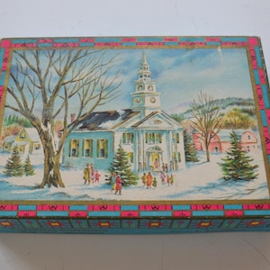 Vintage White Church Town Kerstvakantie Wenskaarten Lege doos