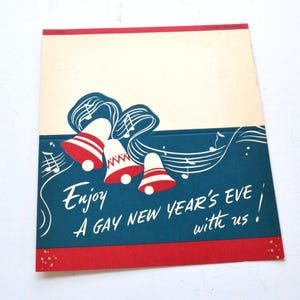 Vintage Genießen Sie eine schwule Silvesterparty-Veranstaltung Restaurant Papier Tischkarte Werbung Ephemera Einladung - 2er-Set