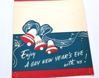 Vintage Enjoy A Gay New Year's Eve Party Event Restaurant Paper Placecard Card Advertising Ephemera Invitation - Set of 2