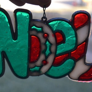 Vintage Window Holiday Christmas Noel Stained Glass Ornament image 2