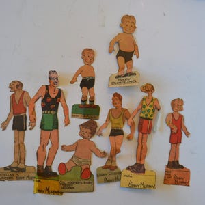 Vintage Children Kids Pretend Play Newspaper Fashion Paper Cut-Out Dolls Boys Babies Men Assorted Lot of 8