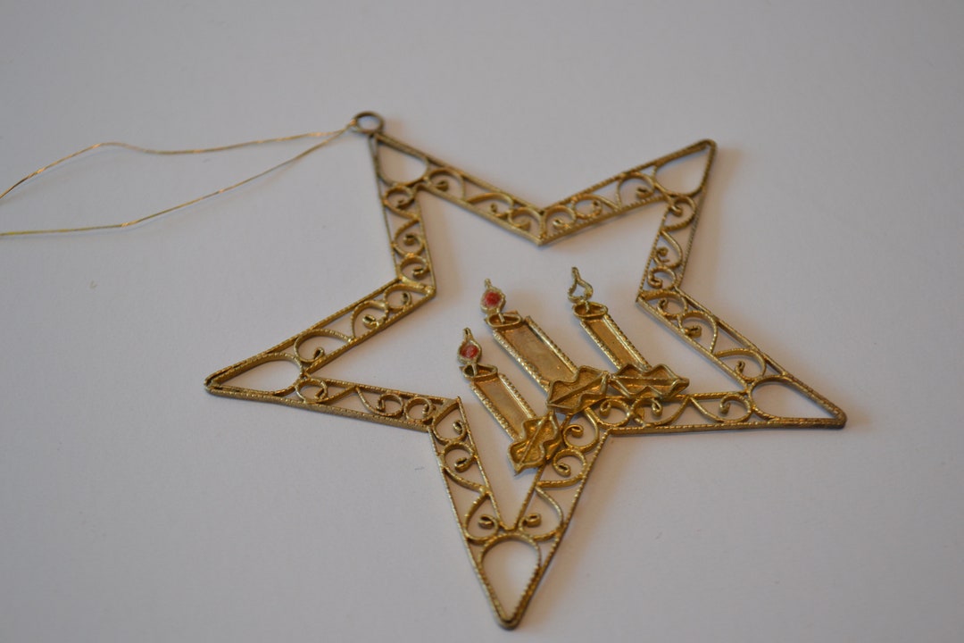 Vintage Christmas Gold Metal Star Ornament Etsy