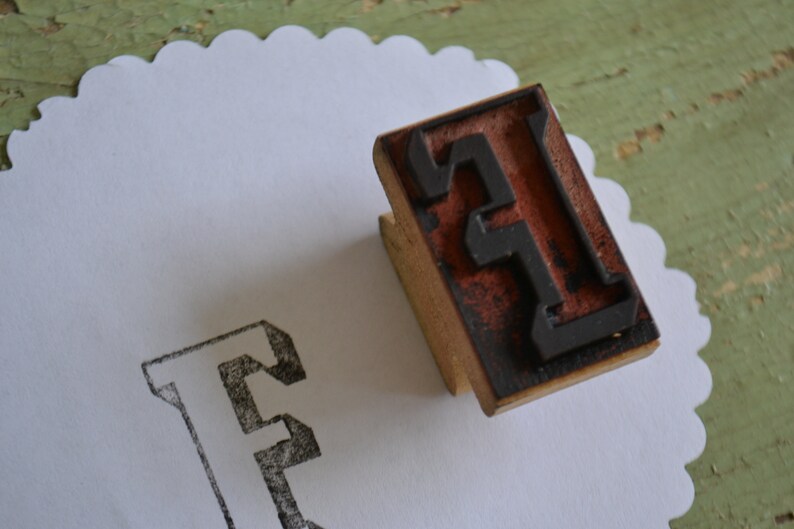 F Vintage Classroom Initial Monogram Letter Wood Handled Rubber Mounted Stamp